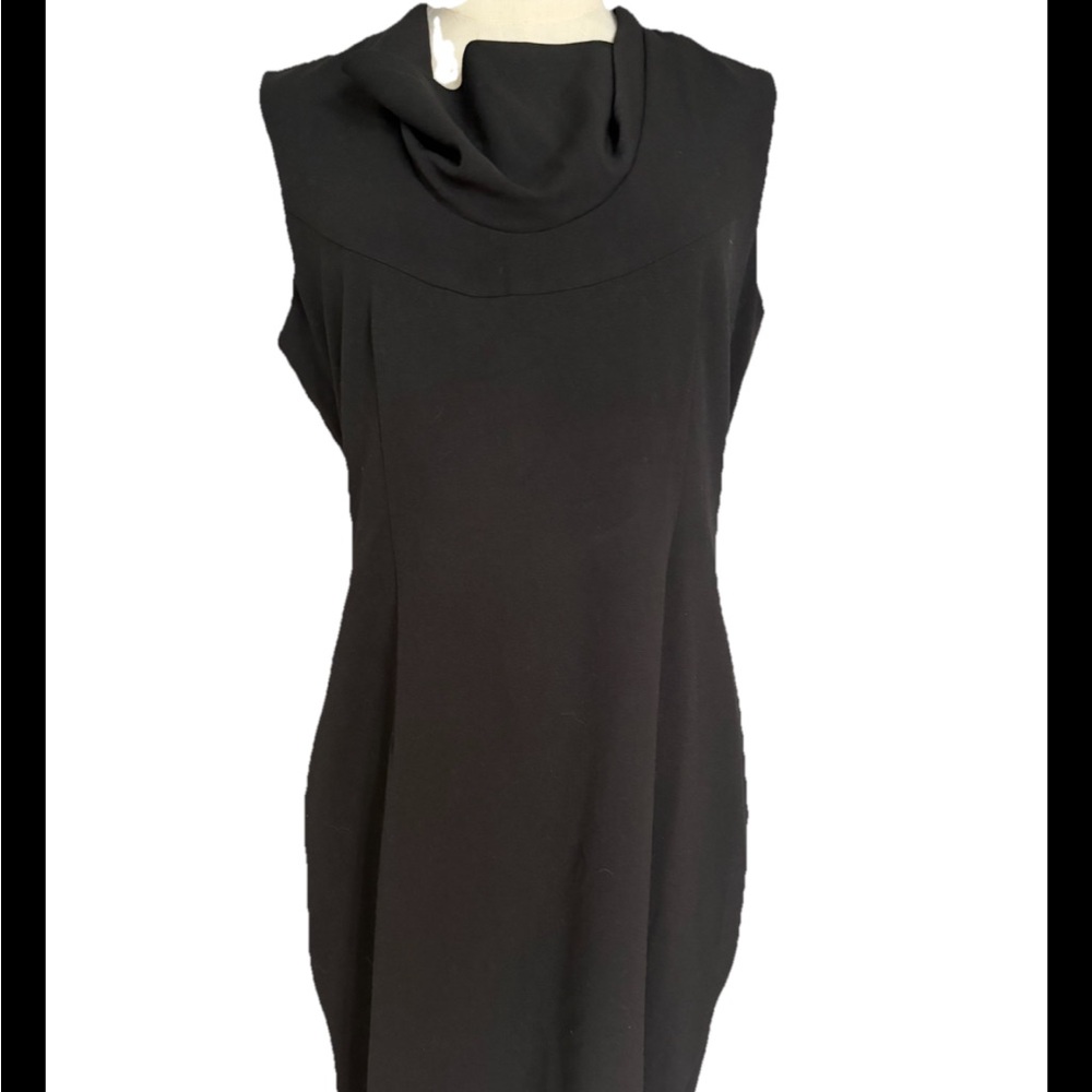 Calvin Klein Black Dress Zipper Accent  Lined Stretch Sheath Career Sz L, shell